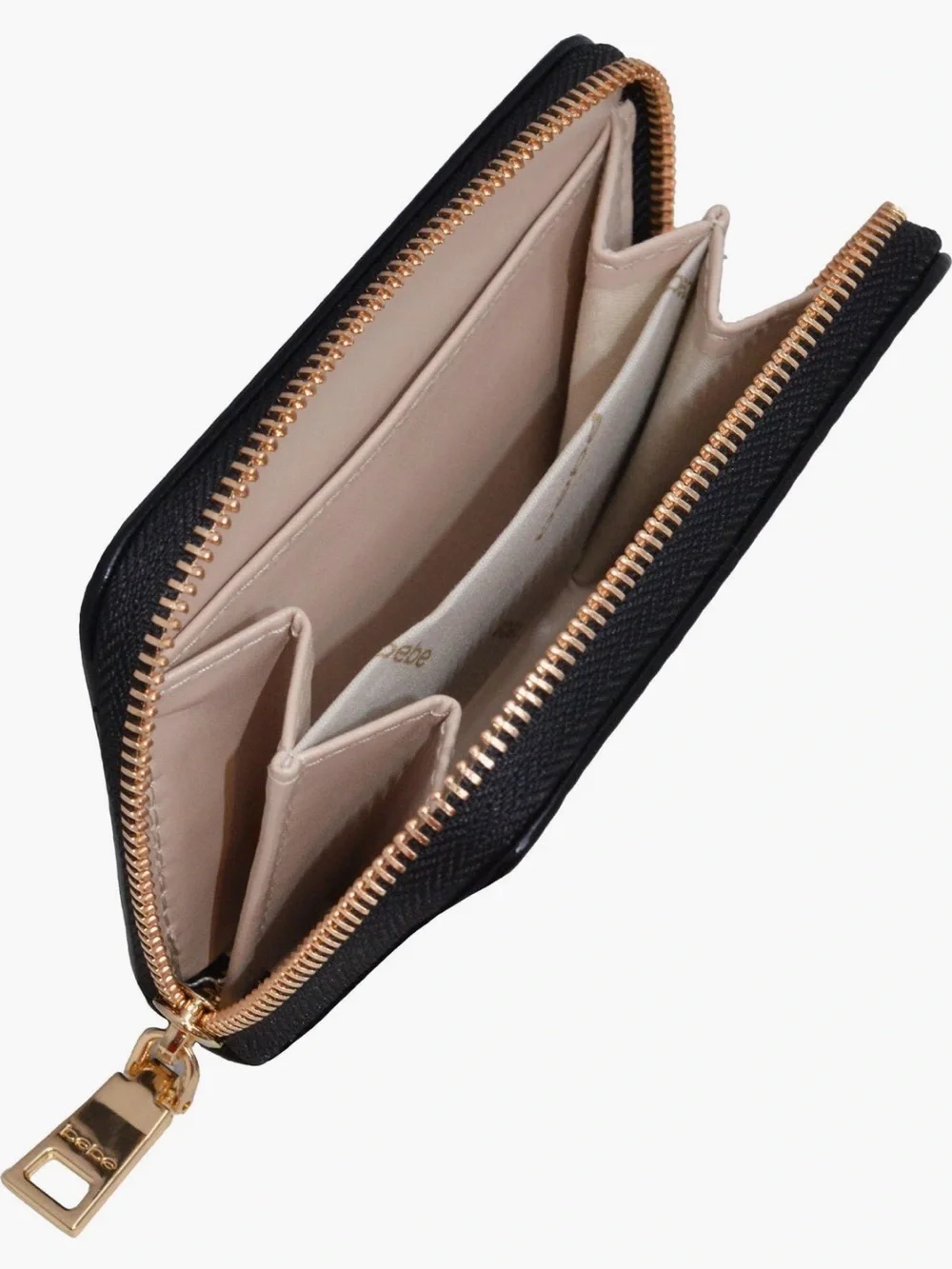 bebe Black Woven Satchel with Gold-Tone Chain and Matching Wallet